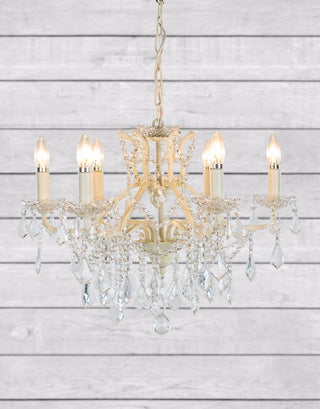 6 Branch Antique Crackle White Shallow Chandelier