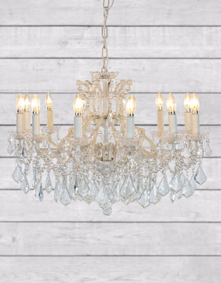 Large 12 Branch Antique Crackle White Shallow Chandelier