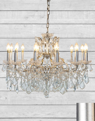 Large 12 Branch Silver Leaf Shallow Chandelier