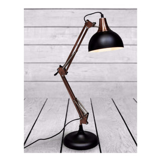 Matt Black/Vintage Copper Arms Traditional Desk Lamp (Black Fabric Flex)