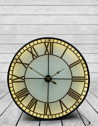 Large Black and Gold Back Lit Glass "Westminster" Wall Clock