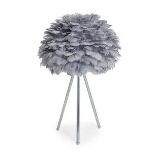 Chrome Tripod Table Lamp with Grey Feather Shade
