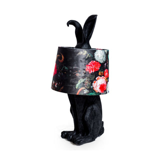 Matt Black Rabbit Ears Lamp with Boho Floral Shade