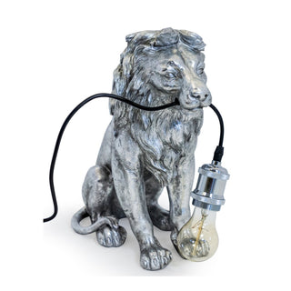 Antique Silver Sitting Lion Table Lamp