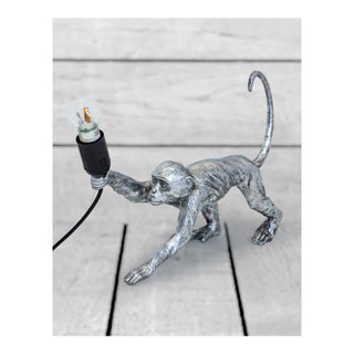Antique Silver Crawling Monkey Table Lamp