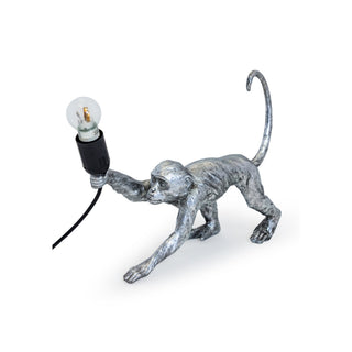Antique Silver Crawling Monkey Table Lamp