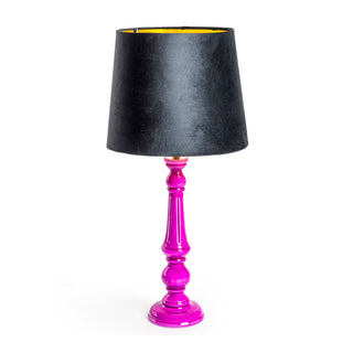 Purple Gloss Wooden Table Lamp with Metallic-Lined Velvet Shade