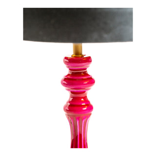 Hot Pink Gloss Wooden Table Lamp with Metallic-Lined Velvet Shade