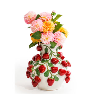 Hand Painted Ceramic Strawberry Vine Vase