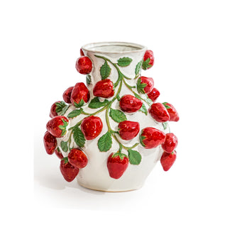 Hand Painted Ceramic Strawberry Vine Vase