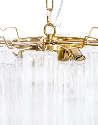 Brass with Multi Clear Waved Cylinder Glass Chandelier