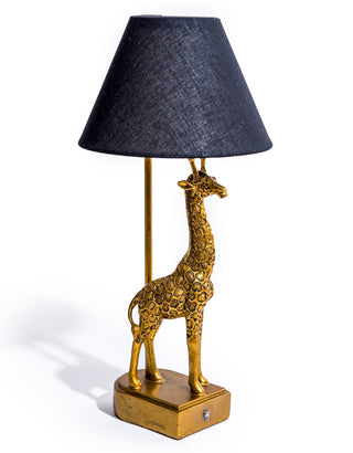 Antique Gold Giraffe Table Lamp w/ Black Shade