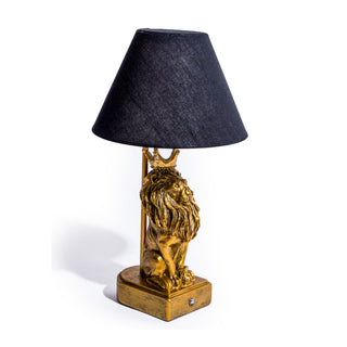 Antique Gold Lion Table Lamp w/ Black Shade