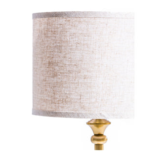 Large Classic Brass Rechargeable Table Lamp w/ Cylinder Oatmeal Shade