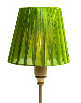 Antique Bronze Rechargeable Table Lamp with Pleated Green Shade