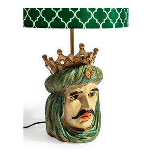Sicilian King Moor Head Table Lamp w/ Green Pattern Shade
