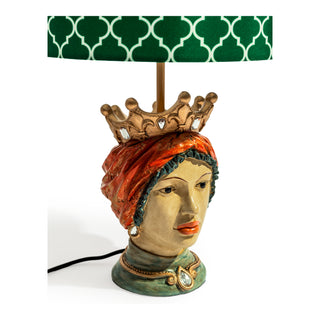 Sicilian Queen Moor Head Table Lamp w/ Green Pattern Shade