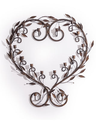 Large Antiqued Bronze Heart Wreath Wall Sconce
