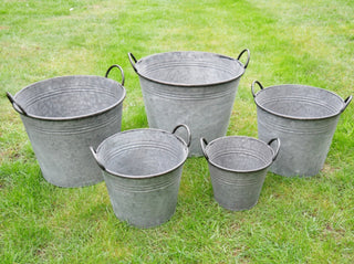 Set of 5 Galvanised Tub Planters