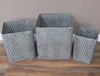 Set of 3 Galvanised  Zinc Tub Planters