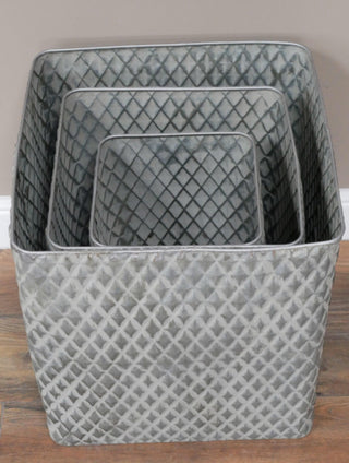 Set of 3 Galvanised  Zinc Tub Planters