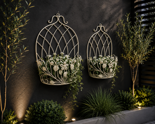 Set of 2 Cream Metal Wall Planters