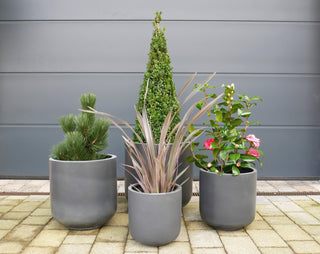 Set of 4 Grey Round Garden Planters
