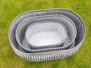Set of 3 Galvanised Metal Oval Planters