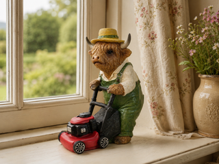 Highland Cow Mowing Lawn Ornament