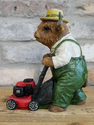 Highland Cow Mowing Lawn Ornament