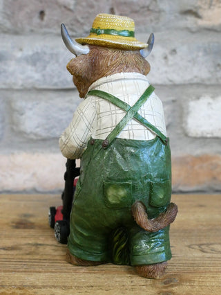 Highland Cow Mowing Lawn Ornament