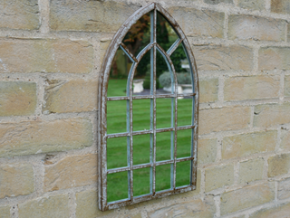 Metal Gothic Arch Garden Mirror – Vintage-Style French Outdoor Wall Feature