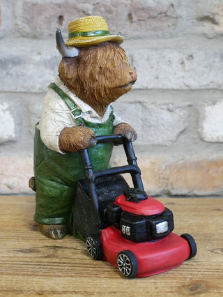 Highland Cow Mowing Lawn Ornament