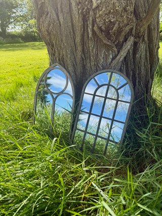 Pair of 2 Metal Gothic Arch Window Vintage Style French Window Garden Mirrors