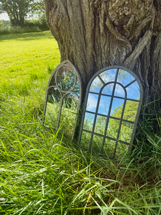 Pair of 2 Gothic Arch Window Garden Mirrors