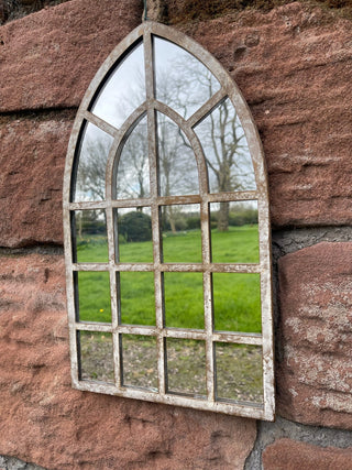 Metal Gothic Arch Garden Mirror – Vintage-Style French Outdoor Wall Feature