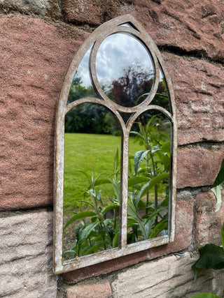 Metal Gothic Arch Garden Mirror – Vintage-Style French Outdoor Wall Feature