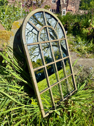 Metal Round Arch Garden Mirror – Vintage-Style French Outdoor Wall Feature