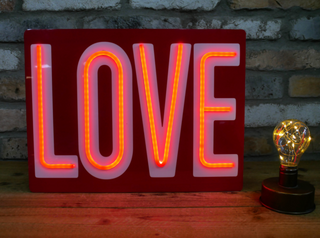LOVE LED Wall Sign Pink Yellow Neon Style Light Battery 40cm Wall Art Plaque