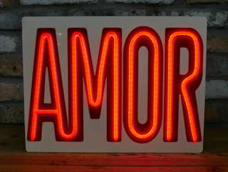 AMOR LED Wall Sign Pink Red Neon Style Light Battery 40cm Wall Art Plaque