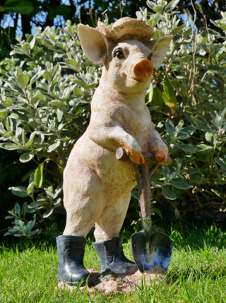 Resin Digging Pig in Wellies Garden Ornament