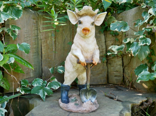 Resin Digging Pig in Wellies Garden Ornament