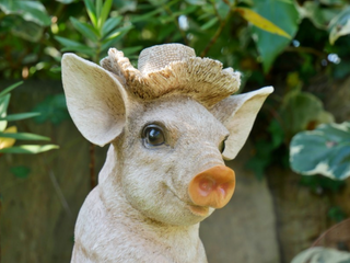 Resin Digging Pig in Wellies Garden Ornament