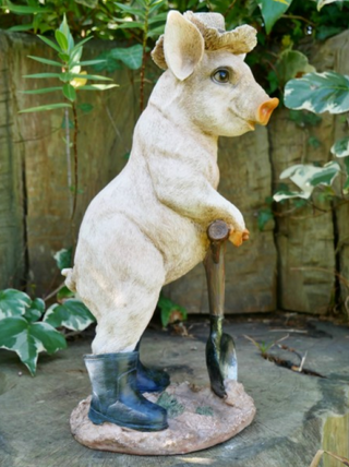 Resin Digging Pig in Wellies Garden Ornament
