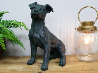 Bronzed Resin Sitting Dog Garden Ornament
