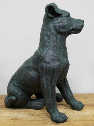 Bronzed Resin Sitting Dog Garden Ornament
