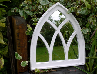 White Gothic Arch Garden Mirror – Vintage-Style French Outdoor Wall Feature