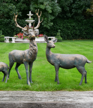 Pair of Large Resin Stag Deer Garden Ornaments
