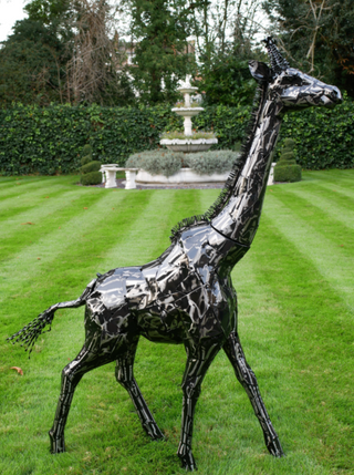 Large Patchwork Metal Giraffe Garden Ornament
