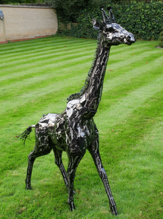 Large Patchwork Metal Giraffe Garden Ornament